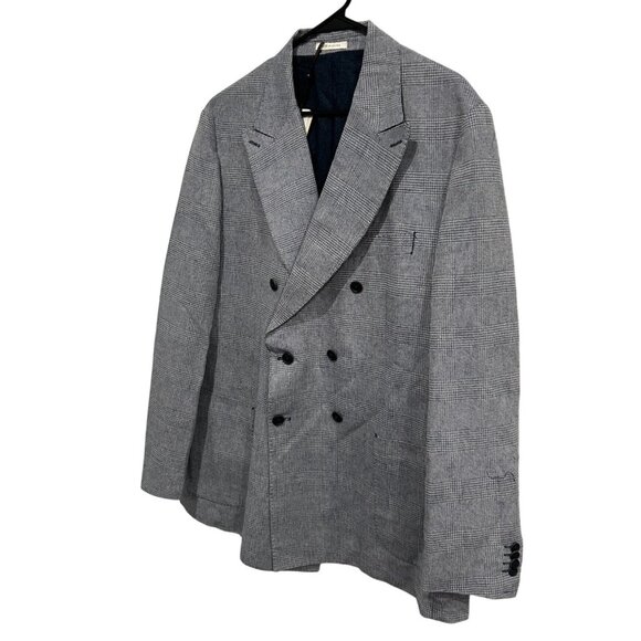 Singer + Sargent NEW Mens Double Breasted Blazer Jacket XXL Gray Plaid Wool Blen - Picture 3 of 8